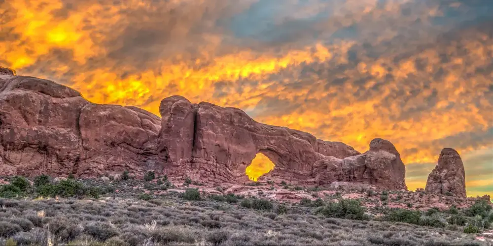 Arches National Park at sunset, a scenic and accessible spot for seniors.