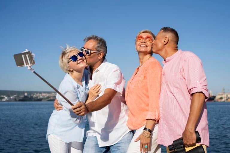 senior couple taking selfie